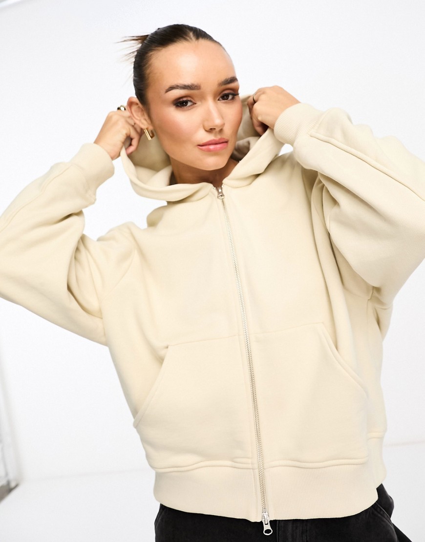 Other Stories &  Zip Front Hoodie With Sculptural Sleeve In Beige-neutral