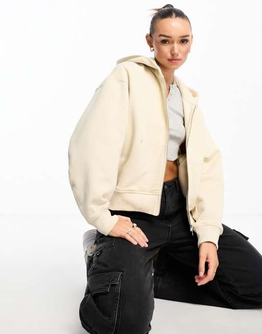 & Other Stories zip front hoodie with sculptural sleeve in beige