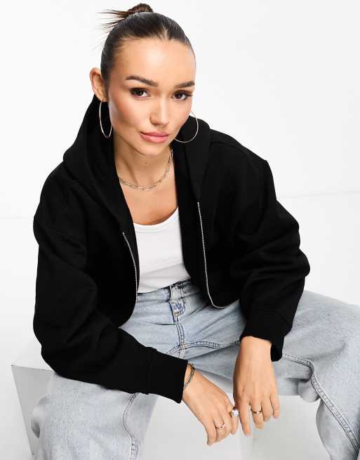 & Other Stories zip front hoodie with sculptural sleeve in black | ASOS