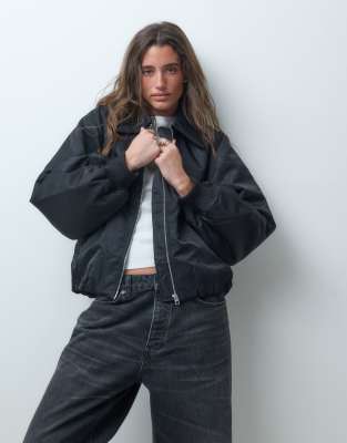 & Other Stories Zip Through Funnel Neck Bomber Jacket In Black