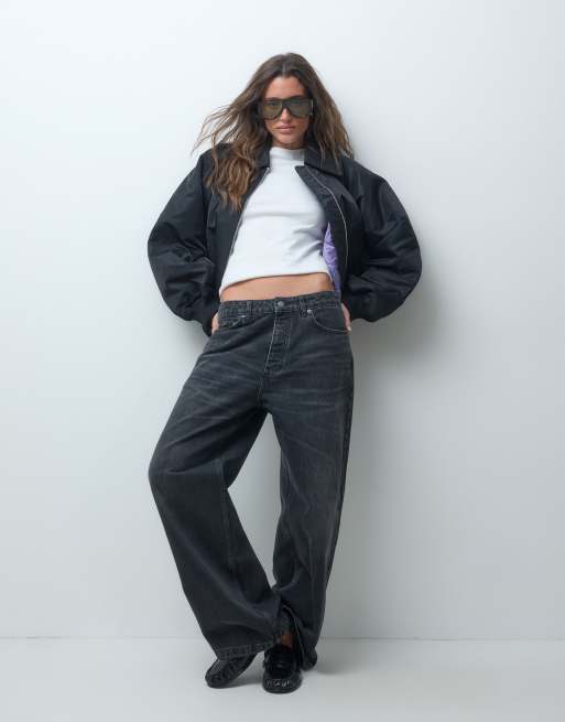 & Other Stories zip through funnel neck bomber jacket in black, 2 of 4
