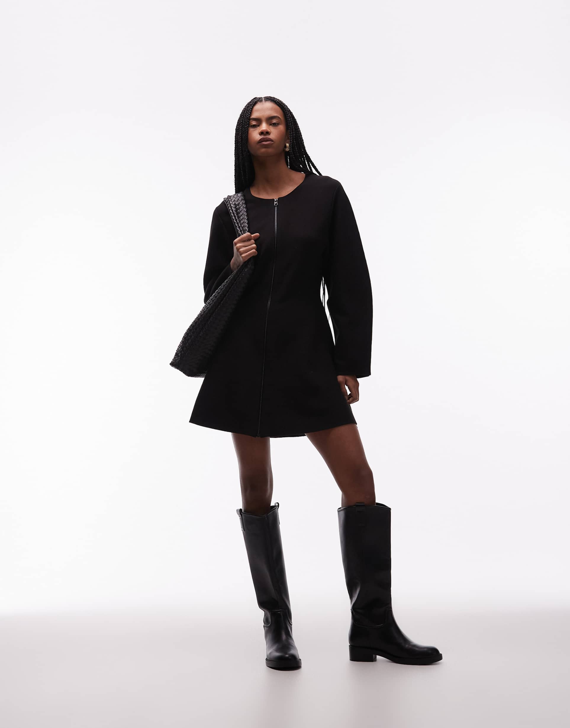 & other stories zip up compact knit mini dress in black