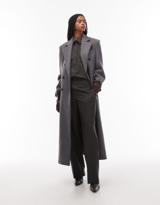 & Other Stories - Zweireihiger Maximantel aus Wolle in Grau mit markanten Schulterdetails