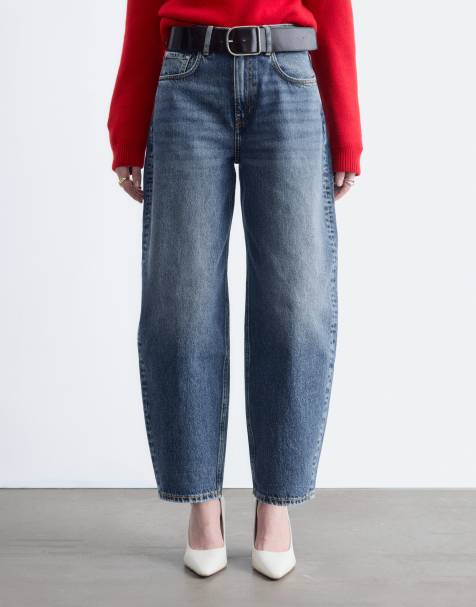 & Other Storiesh barrel leg jeans with ankle crop in mid blue wash - view 1