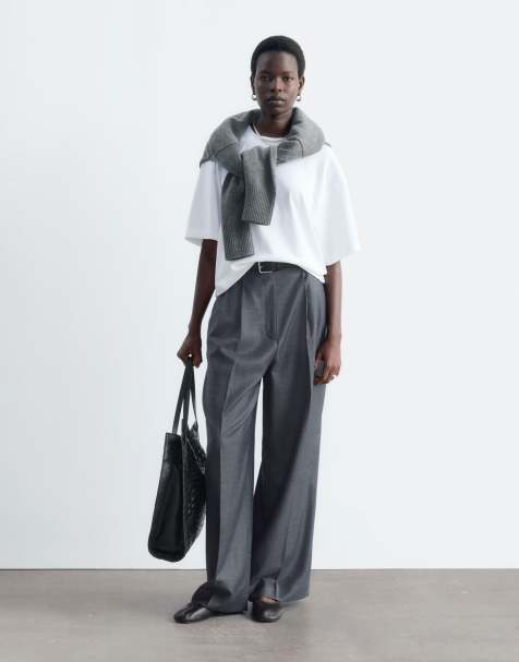 & Other StoriesPremium wool-blend high-waisted tailored wide leg pants in charcoal grey - view 1