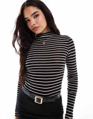 & Other Stories & Other super soft wool jersey long sleeve top with funnel neck in mono stripes-Multi