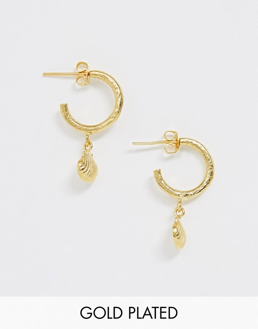 Ottoman Hands gold plated shell drop hoop earrings