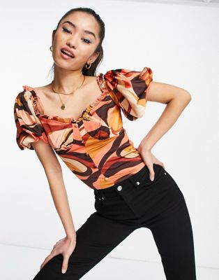 Outrageous Fortune bardot top in 70's swirl print
