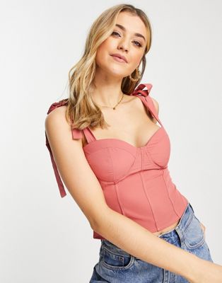 Outrageous Fortune bow shoulder corset top in rose