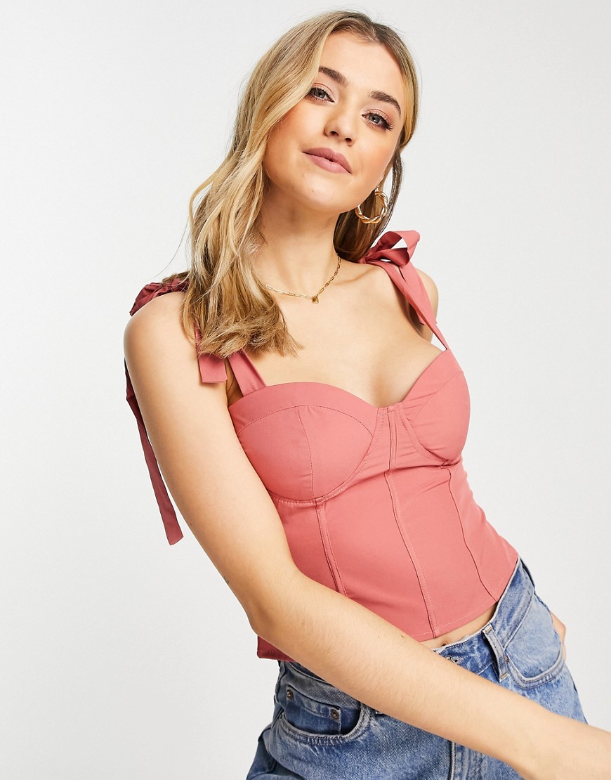 Outrageous Fortune bow shoulder corset top in rose-Pink
