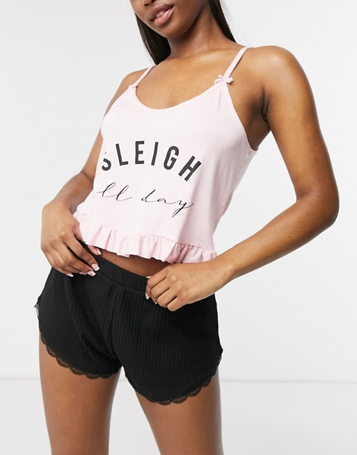 Outrageous Fortune cami night top with slogan co ord in peach