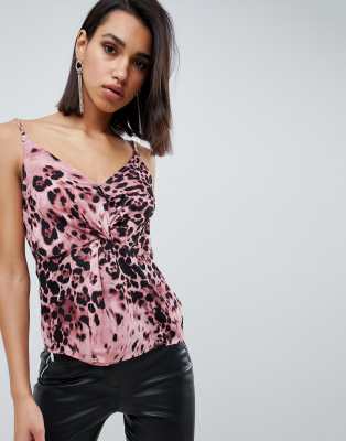 Outrageous Fortune  Ró?owy top w c?tki na rami?czkach z w?z?em z przodu-Wielokolorowy Ró?owy w c?tki