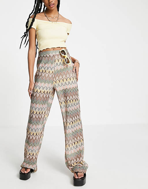 Outrageous Fortune co ord knitted wide leg trouser in geo print