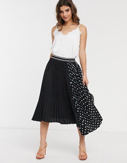 Outrageous Fortune contrast print pleated midi skirt in multi polka