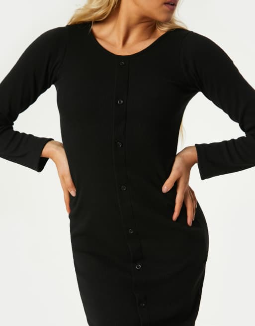 Outrageous Fortune – Exclusive – Langärmliges Midikleid mit Knopfdetail in Schwarz, 3 von 4