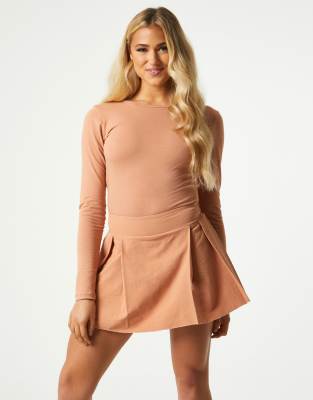 Outrageous Fortune Exclusive pleated mini skort in camel-Brown