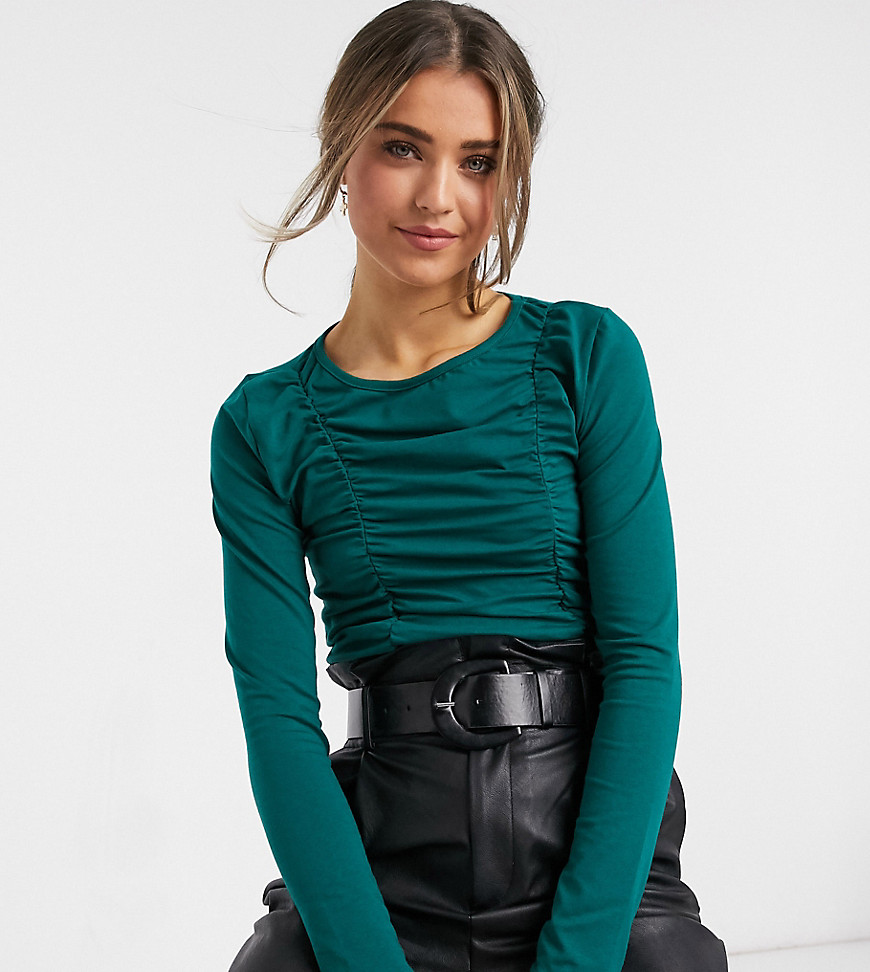 Outrageous Fortune exclusive ruched detail long sleeve top in emerald green