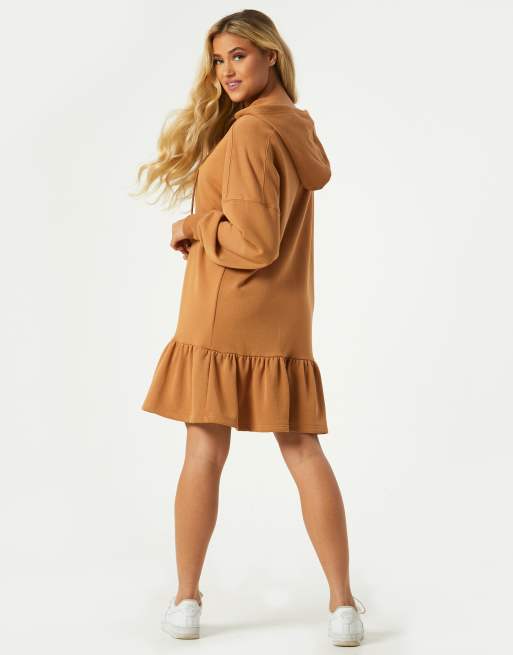 Outrageous Fortune - Exclusives - Mini-sweaterjurk met ruches en capuchon in camel, 2 van 4