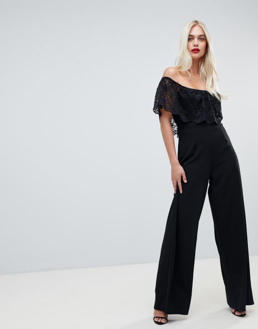 Lace-top wide-leg jumpsuit