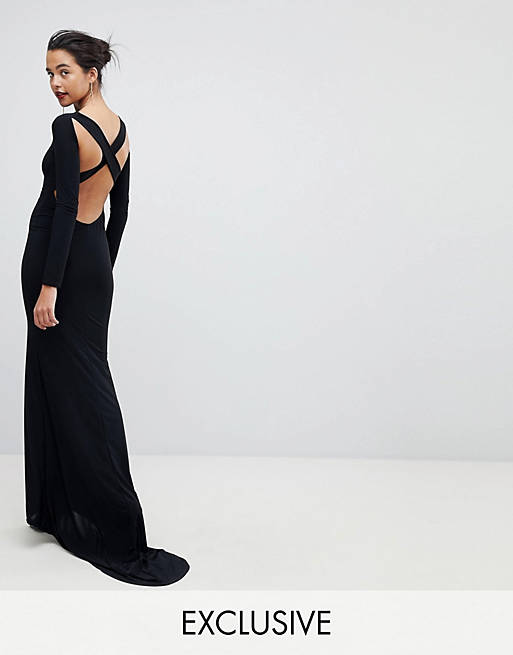 Outrageous Fortune Long Sleeve Cross Back Fishtail Maxi Dress