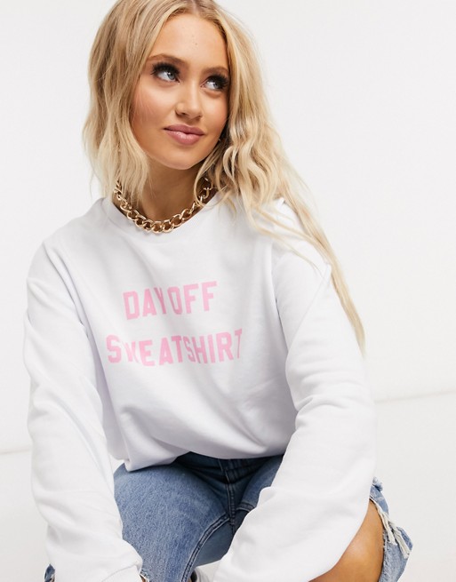 Outrageous Fortune loungewear motif slogan sweat top in white