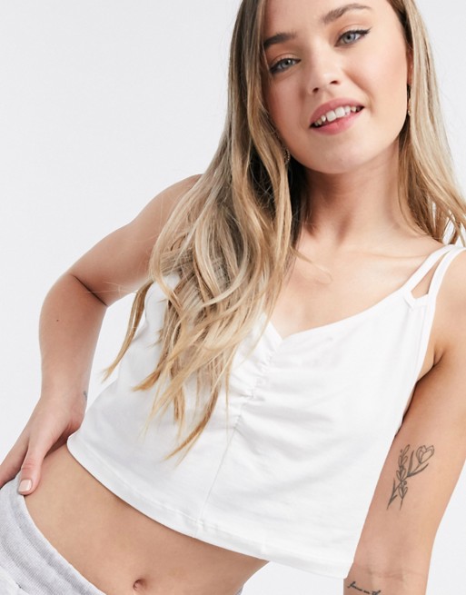 Outrageous Fortune loungewear strappy crop top in cream