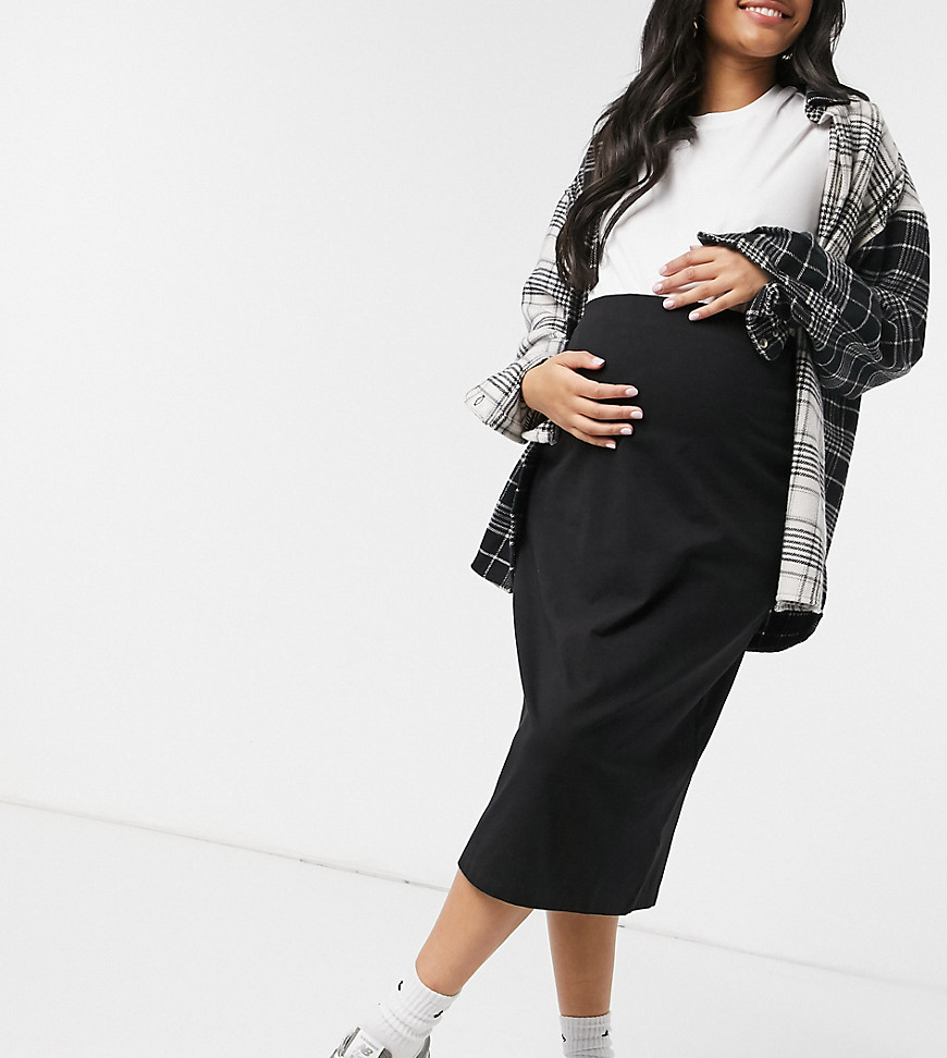 Outrageous Fortune Maternity exclusive midi bodycon skirt in black