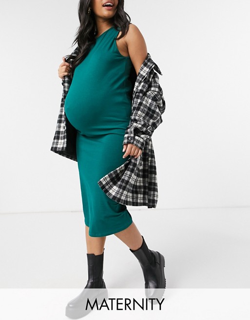 Outrageous Fortune Maternity exclusive racer back midi dress in emerald green