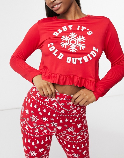 Outrageous Fortune nightwear top with slogan co ord in red