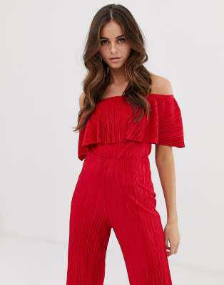 red off the shoulder jumpsuit