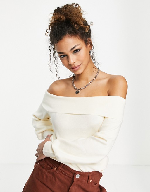 Outrageous Fortune off shoulder top with balloon sleeve in cream
