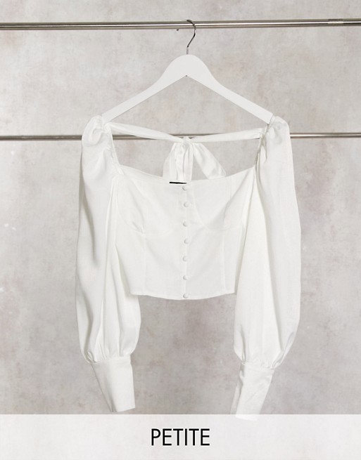 Outrageous Fortune Petite button detail cropped blouse in white