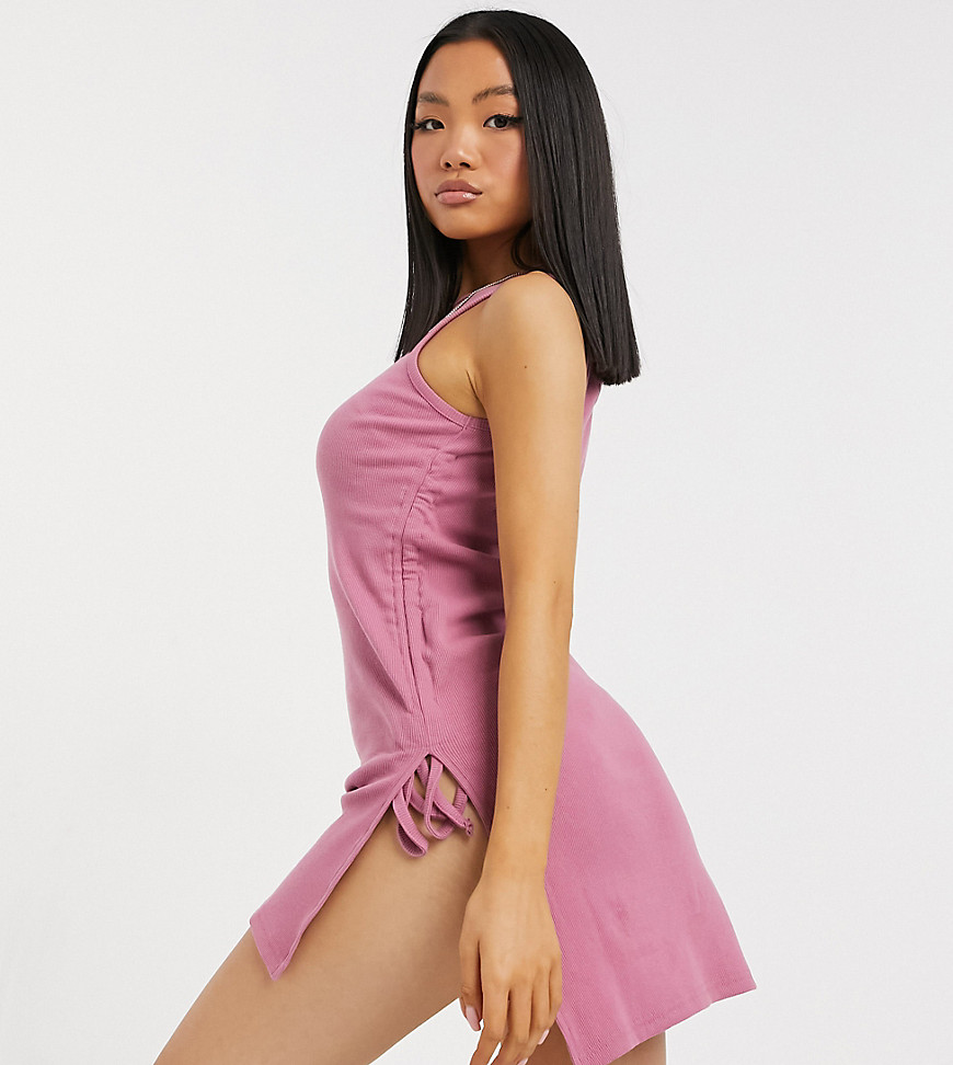 Outrageous Fortune Petite exclusive ruched side detail longline mini dress in dusty rose-Pink