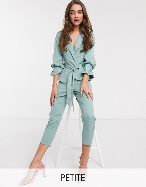 Outrageous Fortune Petite frill balloon sleeve blazer in sage