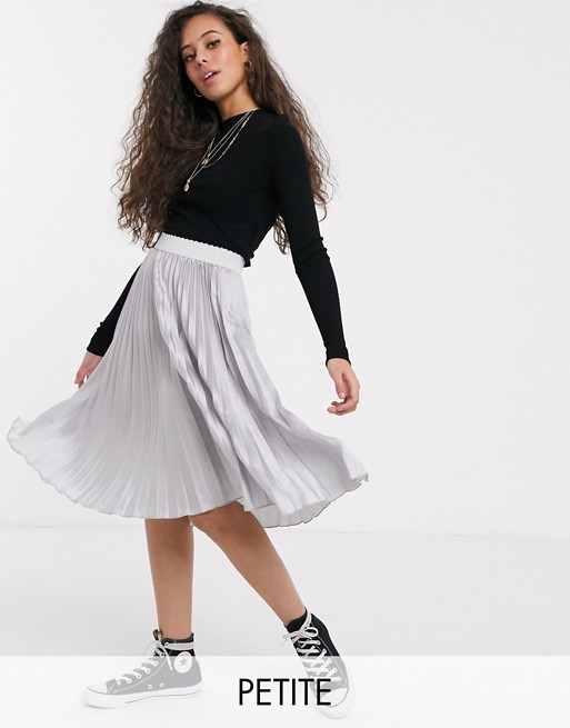 Outrageous Fortune Petite pleated midi skirt with contrast waistband in silver