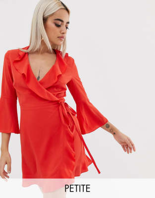 petite ruffle wrap dress