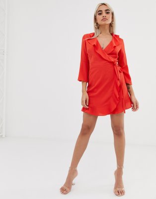 petite ruffle wrap dress