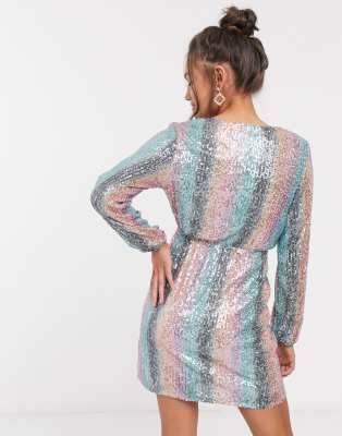 rainbow sequin wrap dress