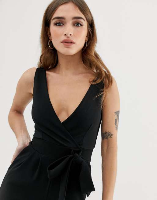 Outrageous Fortune Petite tie waist jumpsuit in black