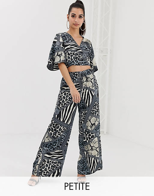 Outrageous Fortune Petite wide leg pants two-piece in multi chain print