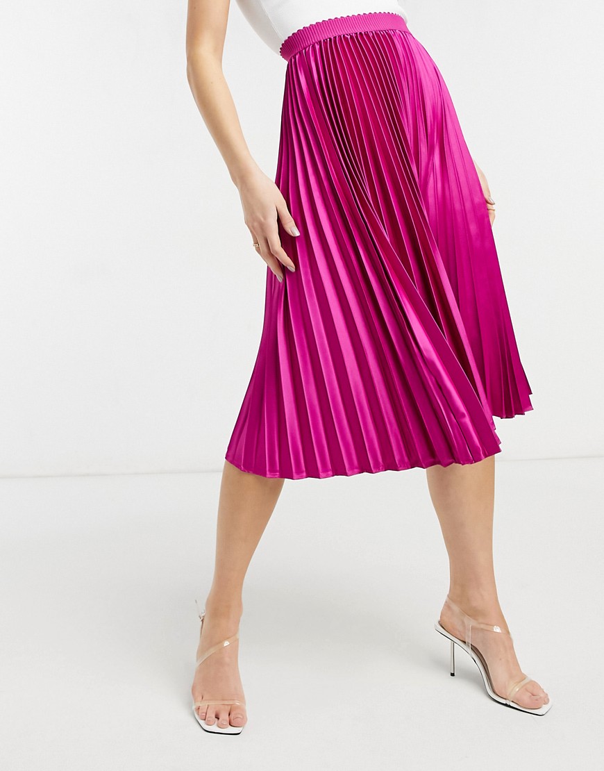 Outrageous Fortune pleated maxi skirt in fuschia print-Pink