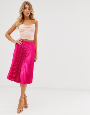 asos pink pleated skirt