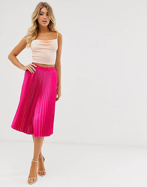 Outrageous Fortune pleated midi skirt in hot pink