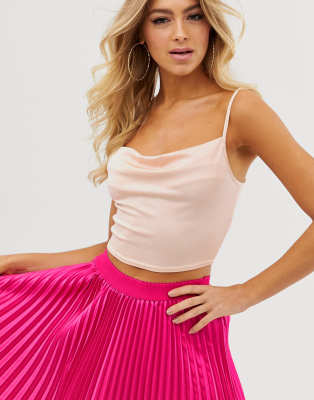 hot pink pleated midi skirt