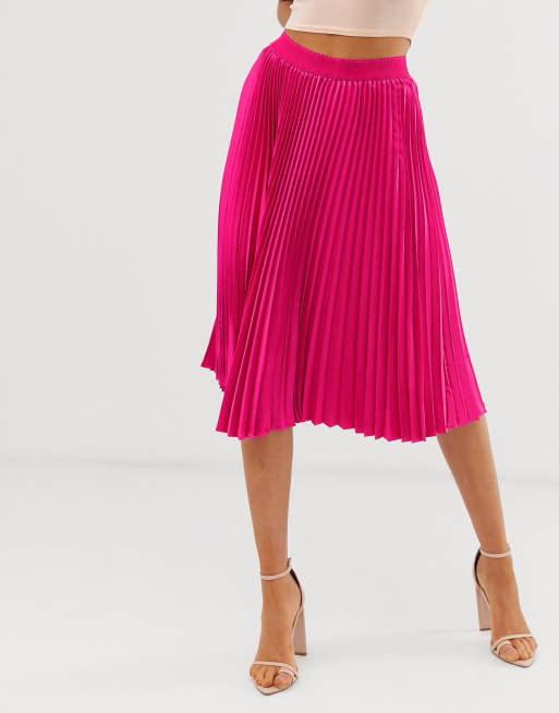 Neon pink pleated skirt sale