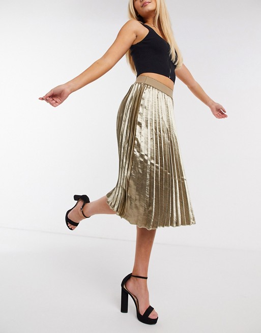 Outrageous Fortune pleated midi skirt in metallic
