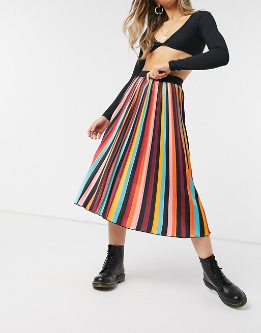 Outrageous Fortune pleated midi skirt in rainbow stripe
