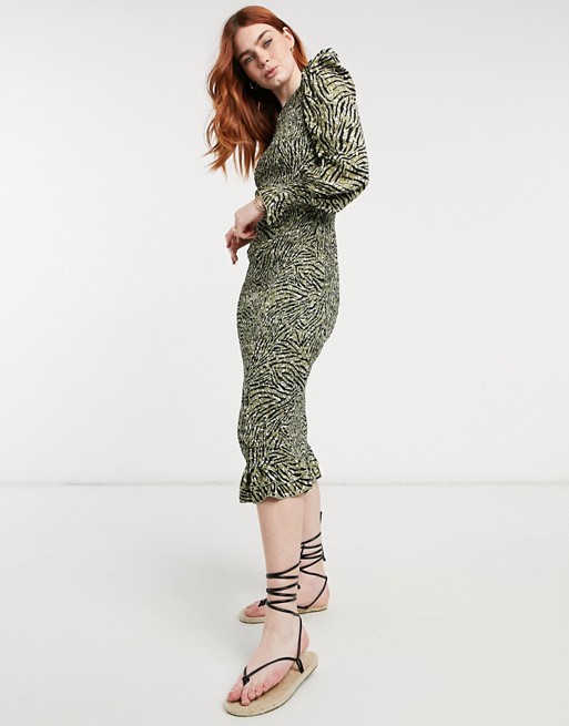 Outrageous Fortune plisse midi dress in animal print