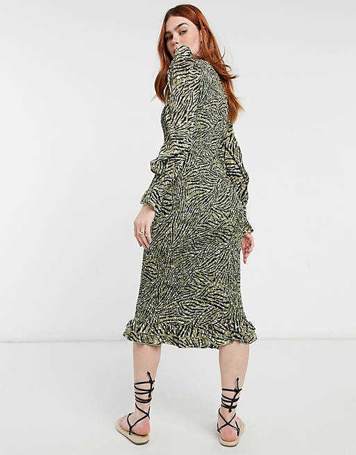 Dresses Outrageous Fortune plisse midi dress in animal print 