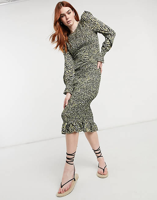 Dresses Outrageous Fortune plisse midi dress in animal print 